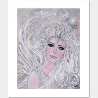 White Winter Rose angel by Renee Lavoie Posters and Art